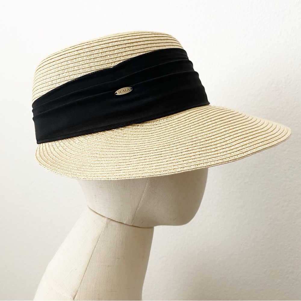 Scala, Straw Cloche Sunhat with Black Cotton Band Detail